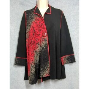 Vtg Art to Wear Jacket Women L Black Red Geometric Stretch Come N See Funky Boho